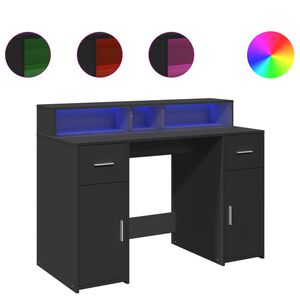 vidaXL fekete szerelt fa &iacute;r&oacute;asztal LED-vil&aacute;g&iacute;t&aacute;ssal 120 x 55 x 91 cm