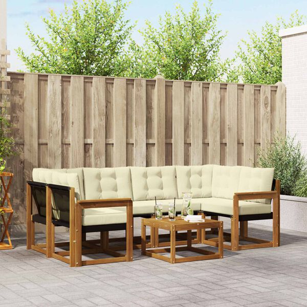 vidaXL K&uuml;lt&eacute;ri kanap&eacute; szett p&aacute;rn&aacute;val 7 pcs Term&eacute;szetes &eacute;s kr&eacute;msz&iacute;nű