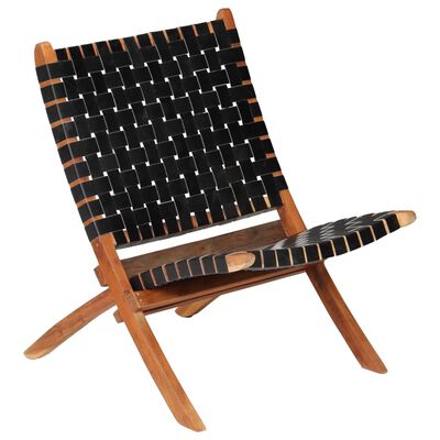 vidaXL fekete keresztcsíkos összecsukható valódi bőr szék