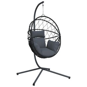 vidaXL antracitsz&uuml;rke rattan &eacute;s ac&eacute;l f&uuml;ggő kagyl&oacute;sz&eacute;k &aacute;llv&aacute;nnyal