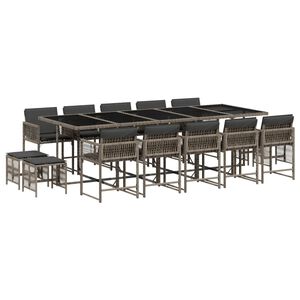 vidaXL 15 r&eacute;szes sz&uuml;rke polyrattan kerti &eacute;tkezőgarnit&uacute;ra p&aacute;rn&aacute;kkal