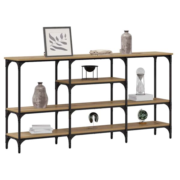 vidaXL Konzolasztal polcokkal k&eacute;zműves t&ouml;lgy 160 x 29 x 80 cm Faanyag