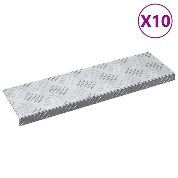 vidaXL L&eacute;pcsőfok N&eacute;gysz&ouml;gletes 10 pcs Ez&uuml;st 60 x 18 cm Alum&iacute;nium