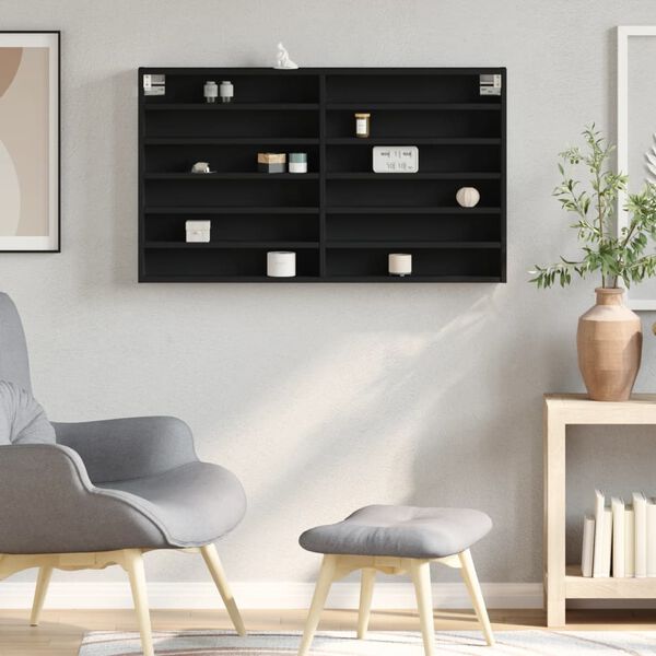 vidaXL fekete szerelt fa vitrinszekr&eacute;ny 100 x 8,5 x 58 cm