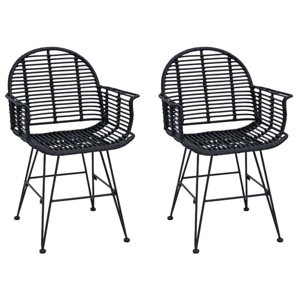 vidaXL &Eacute;tkezősz&eacute;k 2 pcs Fekete 44 x 44 x 74 cm Rattan &eacute;s Vas