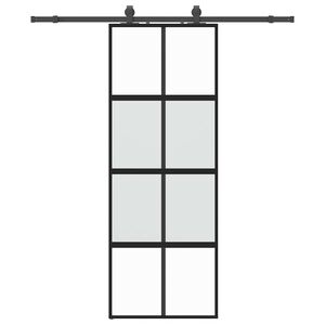 vidaXL fekete edzett &uuml;veg tol&oacute;ajt&oacute; f&eacute;mszerel&eacute;k szettel 76x205 cm