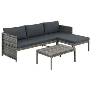 vidaXL 3-r&eacute;szes sz&uuml;rke polyrattan kerti b&uacute;torszett p&aacute;rn&aacute;kkal