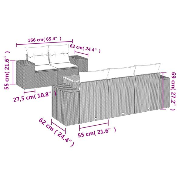 vidaXL 6 részes szürke polyrattan kerti ülőgarnitúra párnákkal