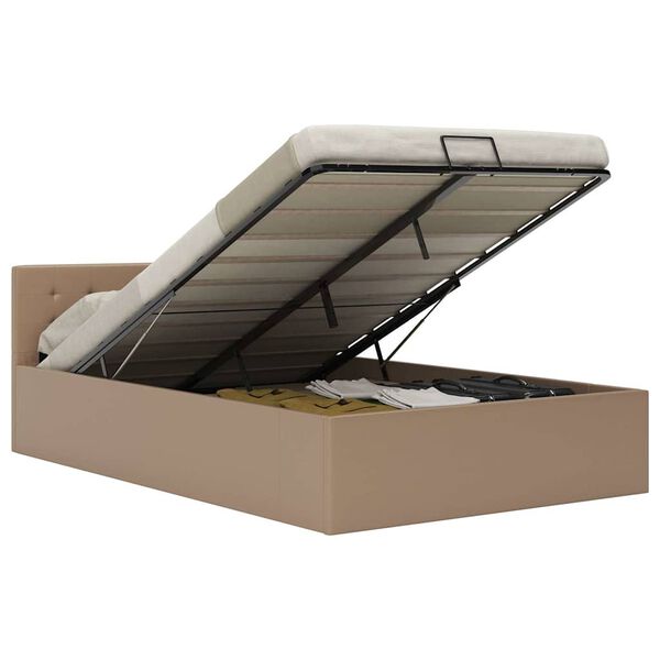 vidaXL k&aacute;v&eacute;sz&iacute;nű műbőr hidraulikus &aacute;gykeret &aacute;gyneműtart&oacute;val 120x200 cm