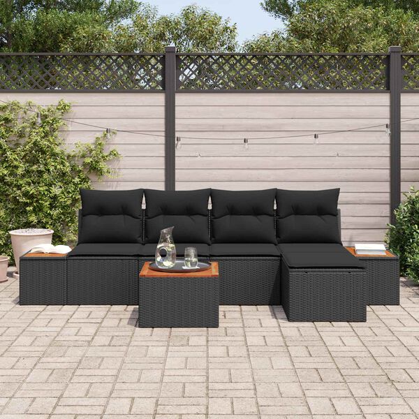 vidaXL Kerti Kanap&eacute; Szett p&aacute;rn&aacute;val t&aacute;rol&oacute;val 6 pcs Fekete Polyrattan
