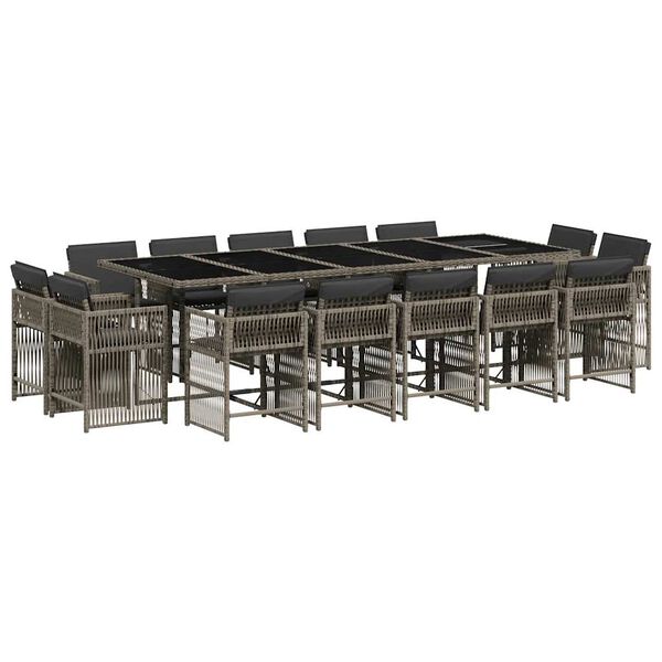 vidaXL 15 r&eacute;szes sz&uuml;rke polyrattan kerti &eacute;tkezőgarnit&uacute;ra p&aacute;rn&aacute;kkal