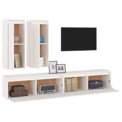 vidaXL 4 darab fehér tömör fenyőfa TV-szekrény