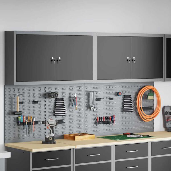 vidaXL Szerszámszekrény és pegboard szett polcokkal 6 pcs Fekete