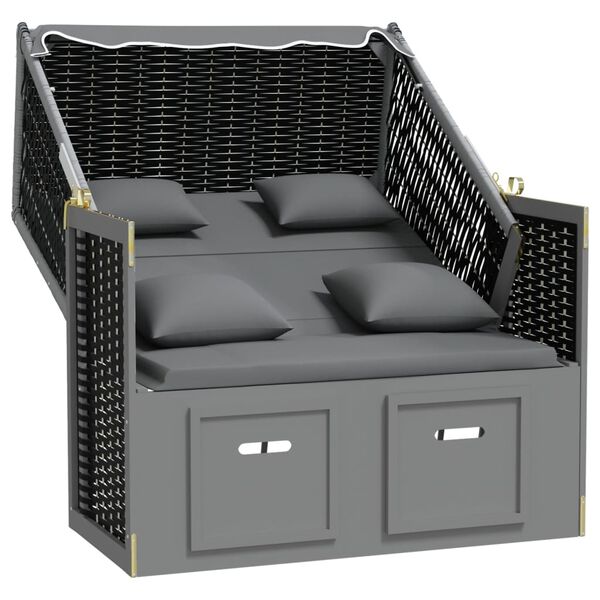 vidaXL antracitsz&uuml;rke-fekete polyrattan &eacute;s fa strandsz&eacute;k p&aacute;rn&aacute;val