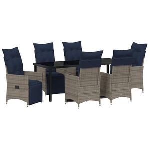 vidaXL Asztal &eacute;s sz&eacute;k szett p&aacute;rn&aacute;val 7 pcs Sz&uuml;rke PE Rattan