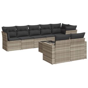 vidaXL 9 r&eacute;szes vil&aacute;gossz&uuml;rke polyrattan kerti &uuml;lőgarnit&uacute;ra p&aacute;rn&aacute;val