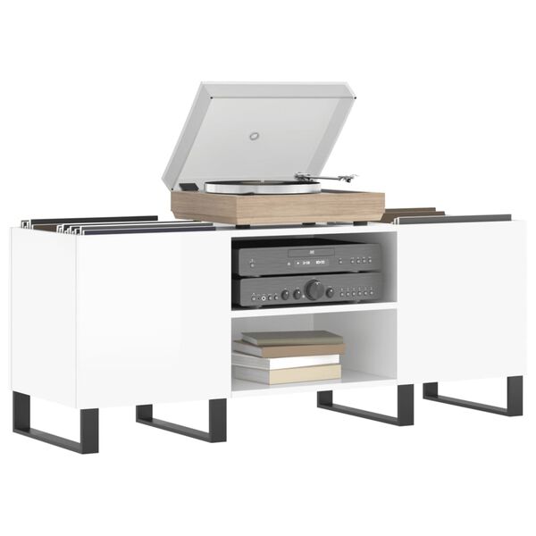 vidaXL magasfényű fehér szerelt fa hanglemezszekrény 121x38x48 cm