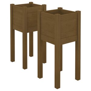 vidaXL 2 db m&eacute;zbarna t&ouml;m&ouml;r fenyőfa kerti vir&aacute;gtart&oacute; 31 x 31 x 70 cm