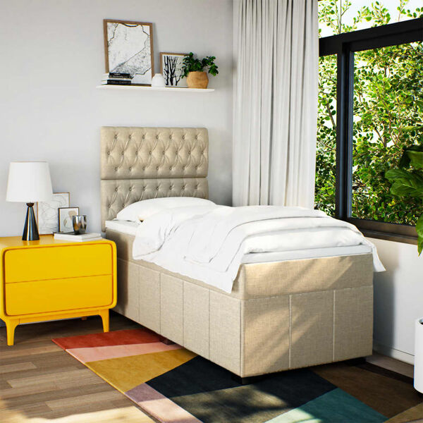 vidaXL kr&eacute;msz&iacute;nű sz&ouml;vet rug&oacute;s &aacute;gy matraccal 90 x 190 cm