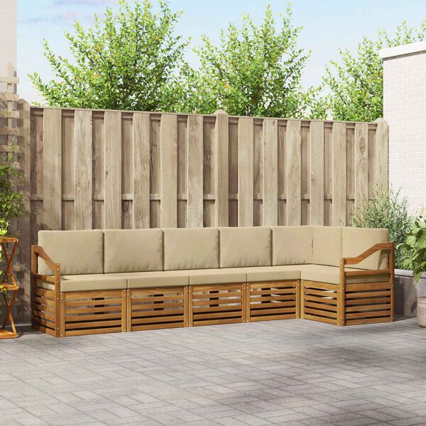 vidaXL Szegment&aacute;lt kanap&eacute; szett 6 pcs Term&eacute;szetes &eacute;s b&eacute;zs T&ouml;m&ouml;r Ak&aacute;cfa