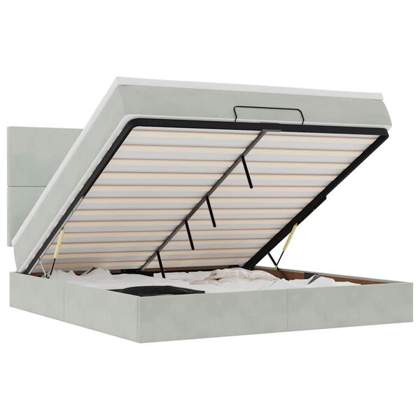 vidaXL Ottomán ágykeret matracokkal világosszürke 160x200cm bársony