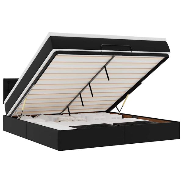 vidaXL Ottom&aacute;n &aacute;gykeret matraccal Fekete 160x200cm műbőrrel