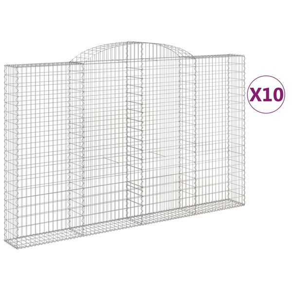 vidaXL 10 db íves horganyzott vas gabion kosár 300x30x180/200 cm