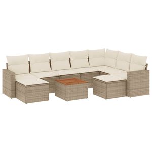 vidaXL 10 r&eacute;szes b&eacute;zs polyrattan kerti &uuml;lőgarnit&uacute;ra p&aacute;rn&aacute;val