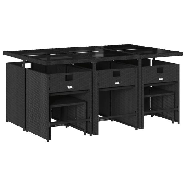 vidaXL 11 r&eacute;szes fekete polyrattan kerti &eacute;tkezőgarnit&uacute;ra p&aacute;rn&aacute;kkal