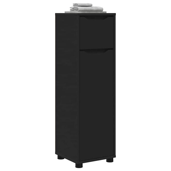 vidaXL F&uuml;rdőszoba Sz&eacute;k&eacute;ny fi&oacute;kkal Fekete 30,5 x 30 x 101 cm Faanyag