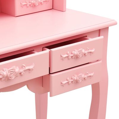 vidaXL rózsaszín fésülködőasztal ülőkével és háromrészes tükörrel