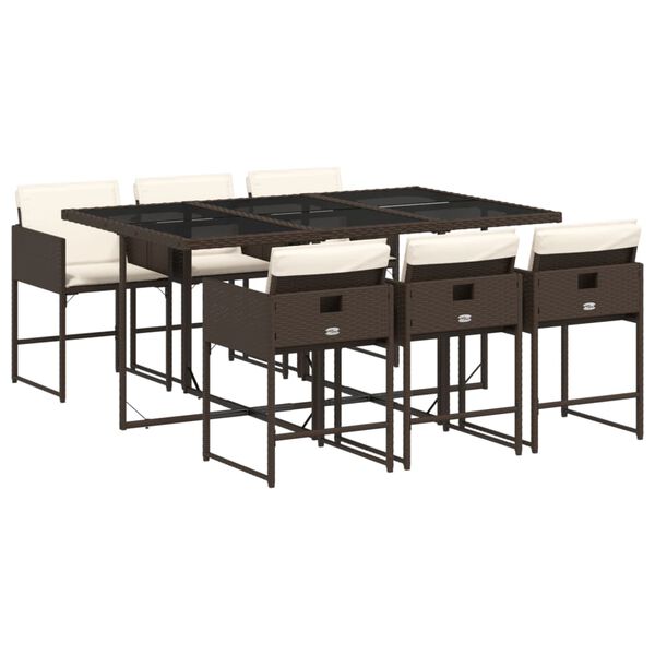 vidaXL 7 r&eacute;szes barna polyrattan kerti &eacute;tkezőgarnit&uacute;ra p&aacute;rn&aacute;val