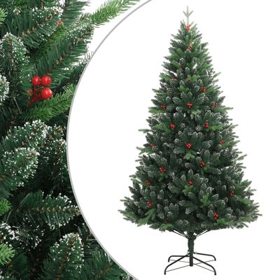 vidaXL csuklópántos műkarácsonyfa piros bogyókkal 180 cm