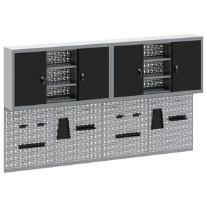 vidaXL Szersz&aacute;mos szekr&eacute;ny k&eacute;szlet z&aacute;rral 6 pcs Fekete Porsz&oacute;rt ac&eacute;l