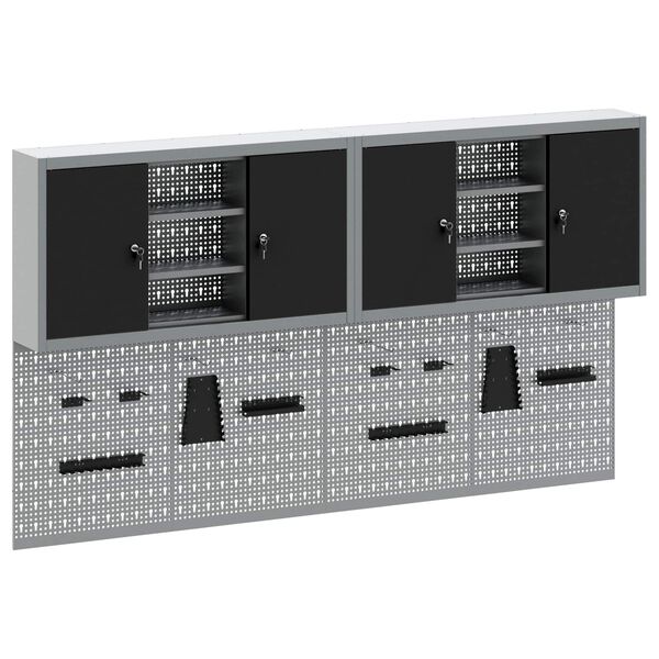 vidaXL Szersz&aacute;mos szekr&eacute;ny k&eacute;szlet z&aacute;rral 6 pcs Fekete Porsz&oacute;rt ac&eacute;l