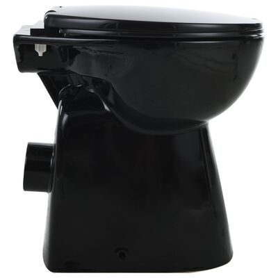 vidaXL fekete kerámia perem nélküli magas WC finoman záródó fedéllel