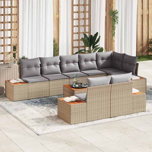 vidaXL Kerti Kanap&eacute; Szett 8 pcs Beige &eacute;s Vil&aacute;gossz&uuml;rke Polyrattan
