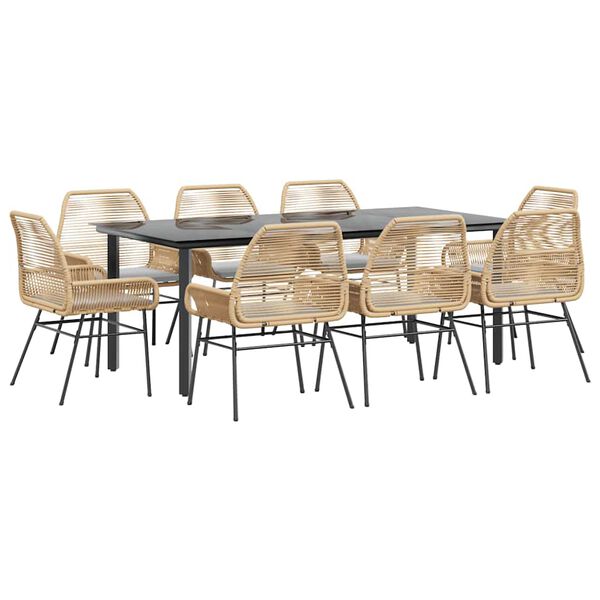 vidaXL 9 &eacute;szes barna polyrattan &uuml;veg kerti &eacute;tkezőgarnit&uacute;ra p&aacute;rn&aacute;val