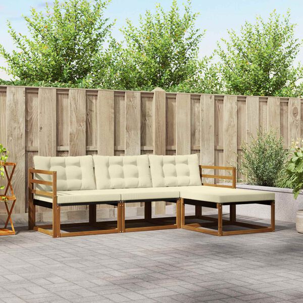 vidaXL K&uuml;lt&eacute;ri kanap&eacute; szett p&aacute;rn&aacute;val 4 pcs Term&eacute;szetes &eacute;s kr&eacute;msz&iacute;nű