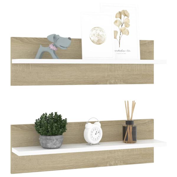 vidaXL 2 db feh&eacute;r &eacute;s sonoma forg&aacute;cslap fali polc 60 x 11,5 x 18 cm