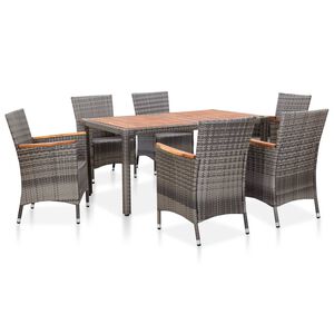 vidaXL 7 r&eacute;szes sz&uuml;rke polyrattan kerti &eacute;tkezőgarnit&uacute;ra p&aacute;rn&aacute;kkal