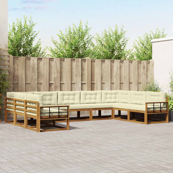 vidaXL K&uuml;lt&eacute;ri kanap&eacute; szett p&aacute;rn&aacute;val 9 pcs Term&eacute;szetes &eacute;s kr&eacute;msz&iacute;nű