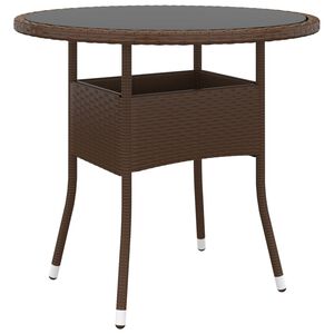 vidaXL barna polyrattan &eacute;s edzett &uuml;veg kerti asztal &Oslash; 80 x 75 cm
