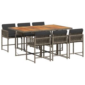 vidaXL 7 r&eacute;szes sz&uuml;rke polyrattan kerti &eacute;tkezőgarnit&uacute;ra p&aacute;rn&aacute;val