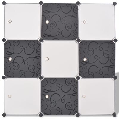 vidaXL fekete és fehér kocka alakú tároló 9 tárolórekesszel