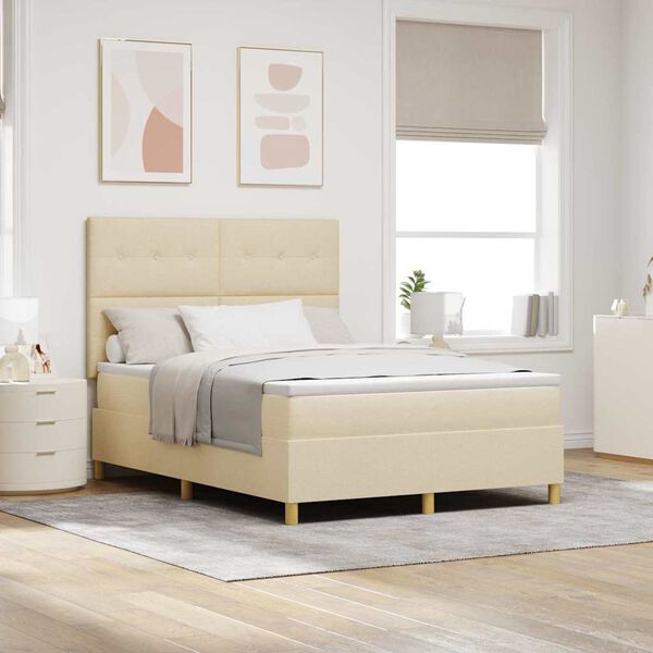 vidaXL LED Box Spring &Aacute;gy matracmal Kr&eacute;m 140 x 200 cm sz&ouml;vet