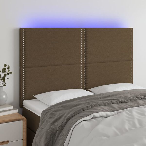 vidaXL s&ouml;t&eacute;tbarna sz&ouml;vet LED-es fejt&aacute;mla 144x5x118/128 cm