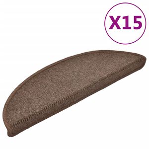 vidaXL 15 db l&eacute;pcsőszőnyeg 56 x 17 x 3 cm k&aacute;v&eacute;barna f&eacute;lk&ouml;r alak&uacute; l&eacute;pcsőszőnyeg