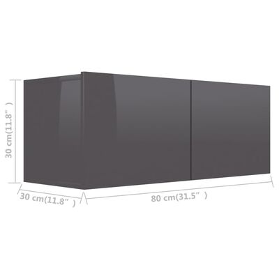 vidaXL magasfényű szürke forgácslap TV-szekrény 80 x 30 x 30 cm