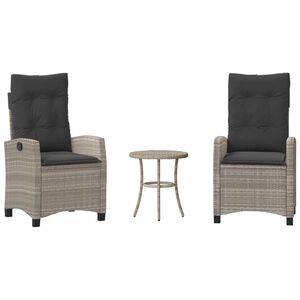 vidaXL 3 r&eacute;szes vil&aacute;gossz&uuml;rke polyrattan bisztr&oacute;garnit&uacute;ra p&aacute;rn&aacute;kkal